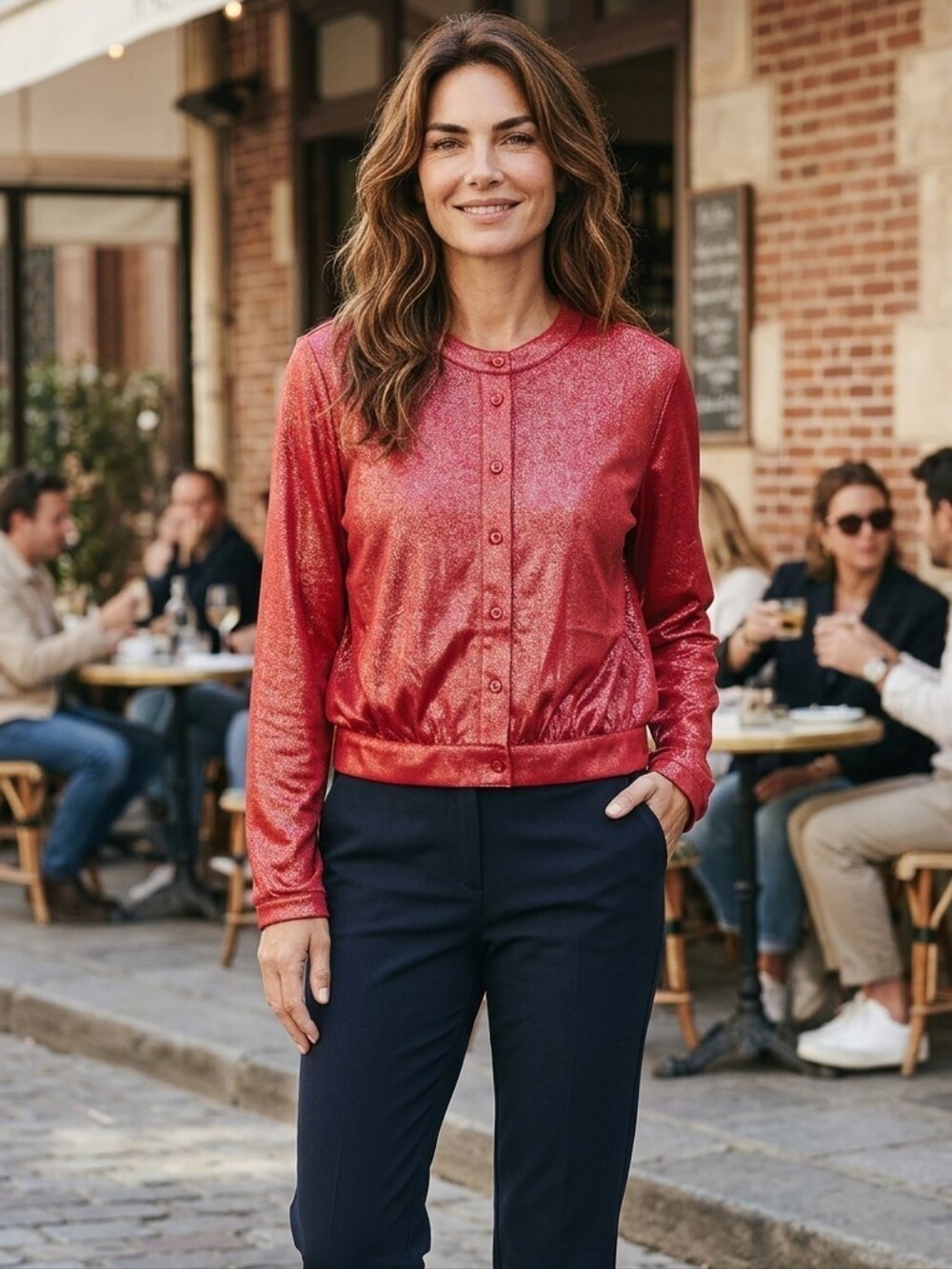 NWT Rachel Rachel Roy Metallic Red Sparkle Button Down Long Sleeve Blouse